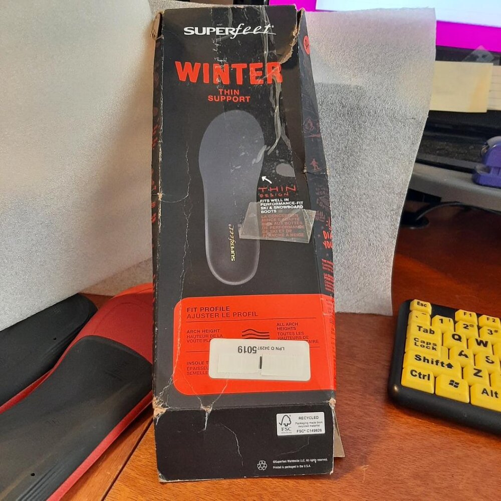 NEW Box ! Superfeet Winter Thin Insoles Trim Fit Arch Support Cushion W12/M11.5